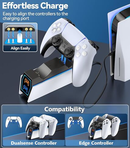محطة شحن PS5 متوافقة مع Playstation 5 Edge ووحدة التحكم المزدوجة، ومحطة شاحن وحدة التحكم PS5 مع مؤشرات LED، وقاعدة شحن ملحقات PS5 Slim، وشاحن جهاز التحكم عن بعد PS5 مع كابل in Kuwait