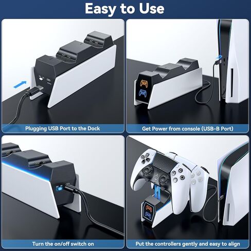 محطة شحن PS5 متوافقة مع Playstation 5 Edge ووحدة التحكم المزدوجة، ومحطة شاحن وحدة التحكم PS5 مع مؤشرات LED، وقاعدة شحن ملحقات PS5 Slim، وشاحن جهاز التحكم عن بعد PS5 مع كابل in Kuwait