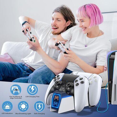 محطة شحن PS5 متوافقة مع Playstation 5 Edge ووحدة التحكم المزدوجة، ومحطة شاحن وحدة التحكم PS5 مع مؤشرات LED، وقاعدة شحن ملحقات PS5 Slim، وشاحن جهاز التحكم عن بعد PS5 مع كابل in Kuwait