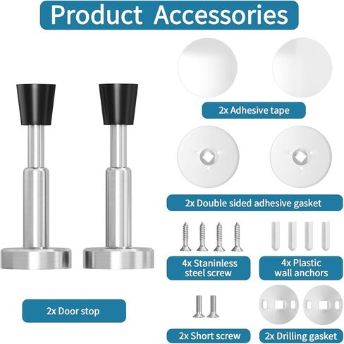 Door Stops Stainless Steel Door Stoppers with Hydraulic Shock Absorption, Natural Finish, Spring-Loaded, 4in Height Door Stop(1, Silver) in Saudi Arabia