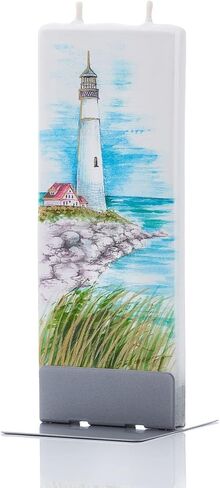 Flatyz Hand Painted Flat Candle| Unscented, Dripless, Smokeless, Decorative | Lighthouse | Double Wick with Metal Base | Unique Gift Idea and Home Décor Accent in Kuwait
