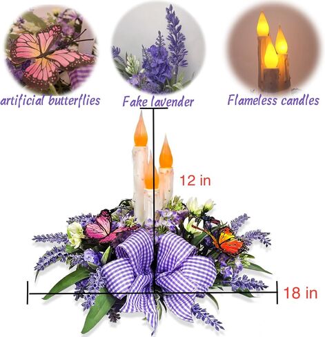Eksen Fake Flower Centerpiece Table Decorations for Dining Room,Flameless Candles Centerpiece for Table,Artificial Lavender Flower Arrangement for Kitchen Farmhouse Living Room Spring Decor in Saudi Arabia