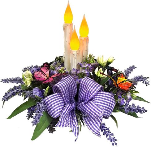 Eksen Fake Flower Centerpiece Table Decorations for Dining Room,Flameless Candles Centerpiece for Table,Artificial Lavender Flower Arrangement for Kitchen Farmhouse Living Room Spring Decor in Saudi Arabia