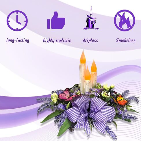 Eksen Fake Flower Centerpiece Table Decorations for Dining Room,Flameless Candles Centerpiece for Table,Artificial Lavender Flower Arrangement for Kitchen Farmhouse Living Room Spring Decor in Saudi Arabia