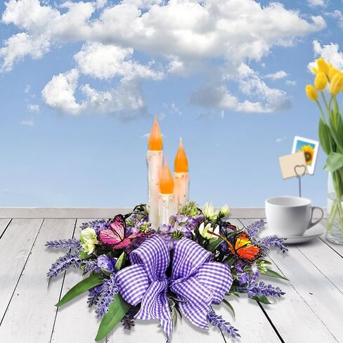 Eksen Fake Flower Centerpiece Table Decorations for Dining Room,Flameless Candles Centerpiece for Table,Artificial Lavender Flower Arrangement for Kitchen Farmhouse Living Room Spring Decor in Saudi Arabia