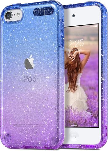 حافظة ULAK لامعة متدرجة شفافة لجهاز iPod Touch الجيل السابع/السادس/الخامس، حافظة هجينة رفيعة لطيفة للفتيات والنساء، غطاء ممتص للصدمات ناعم من مادة TPU مضاد للخدش لجهاز iPod Touch 7/6/5، أزرق + أرجواني in Kuwait