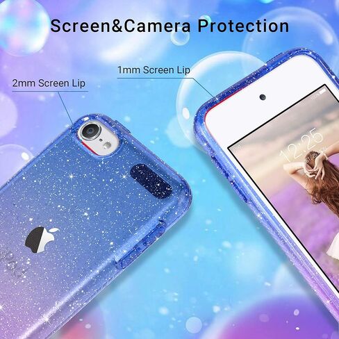 حافظة ULAK لامعة متدرجة شفافة لجهاز iPod Touch الجيل السابع/السادس/الخامس، حافظة هجينة رفيعة لطيفة للفتيات والنساء، غطاء ممتص للصدمات ناعم من مادة TPU مضاد للخدش لجهاز iPod Touch 7/6/5، أزرق + أرجواني in Kuwait