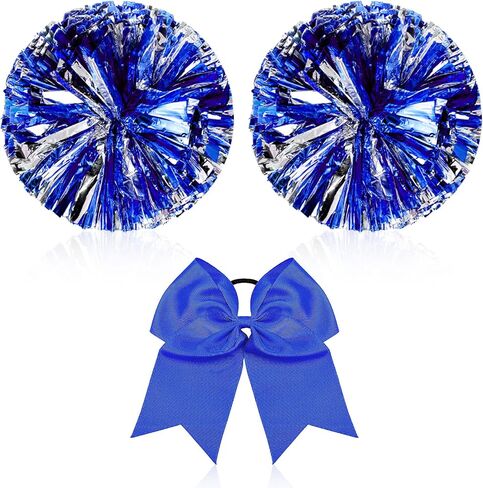 Hanaive 3 Pcs Cheerleading Pom Poms and Large Cheerleader Hair Bow for Girl Metallic Cheer Pom Poms for Teen Dance in Saudi Arabia