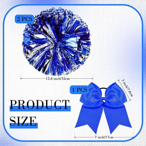 Hanaive 3 Pcs Cheerleading Pom Poms and Large Cheerleader Hair Bow for Girl Metallic Cheer Pom Poms for Teen Dance in Saudi Arabia