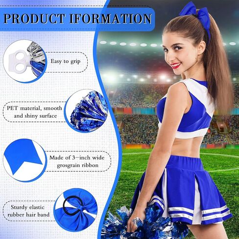 Hanaive 3 Pcs Cheerleading Pom Poms and Large Cheerleader Hair Bow for Girl Metallic Cheer Pom Poms for Teen Dance in Saudi Arabia