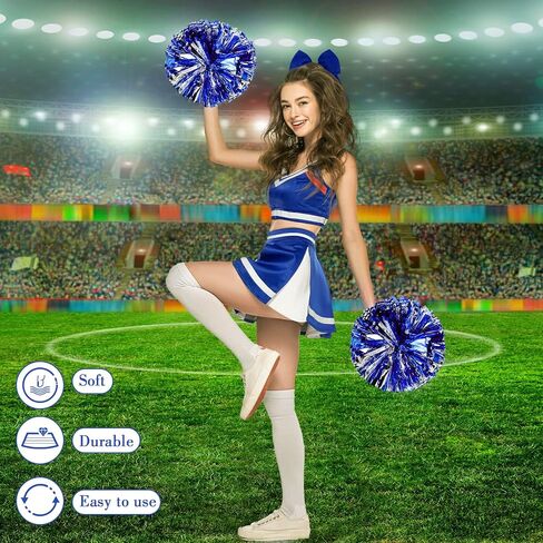 Hanaive 3 Pcs Cheerleading Pom Poms and Large Cheerleader Hair Bow for Girl Metallic Cheer Pom Poms for Teen Dance in Saudi Arabia