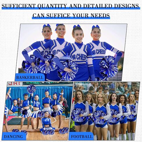 Hanaive 3 Pcs Cheerleading Pom Poms and Large Cheerleader Hair Bow for Girl Metallic Cheer Pom Poms for Teen Dance in Saudi Arabia