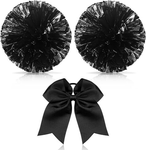 Hanaive 3 Pcs Cheerleading Pom Poms and Large Cheerleader Hair Bow for Girl Metallic Cheer Pom Poms for Teen Dance in Saudi Arabia