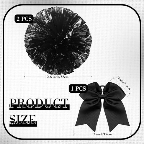 Hanaive 3 Pcs Cheerleading Pom Poms and Large Cheerleader Hair Bow for Girl Metallic Cheer Pom Poms for Teen Dance in Saudi Arabia