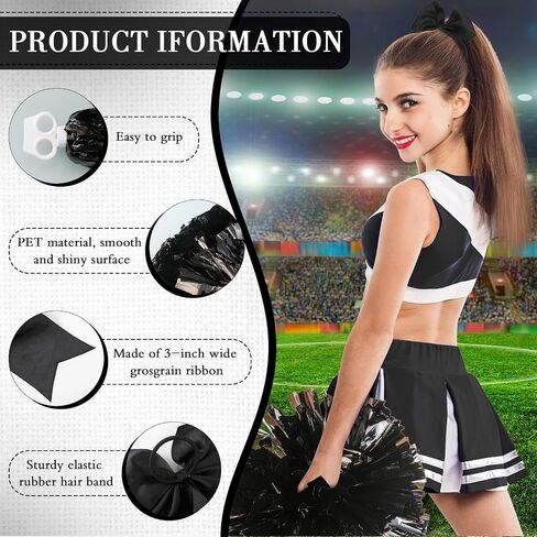 Hanaive 3 Pcs Cheerleading Pom Poms and Large Cheerleader Hair Bow for Girl Metallic Cheer Pom Poms for Teen Dance in Kuwait