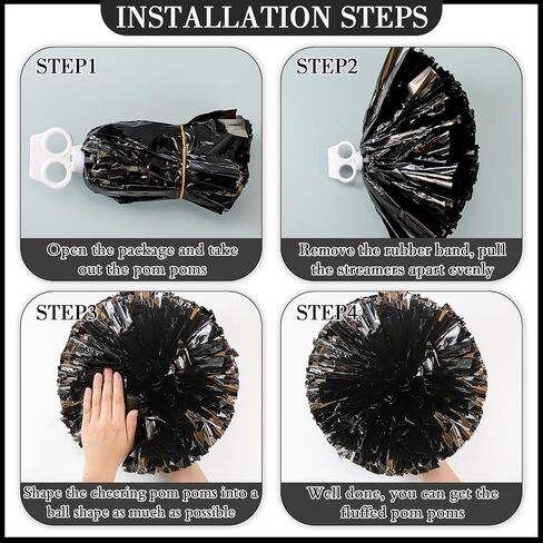 Hanaive 3 Pcs Cheerleading Pom Poms and Large Cheerleader Hair Bow for Girl Metallic Cheer Pom Poms for Teen Dance in Kuwait