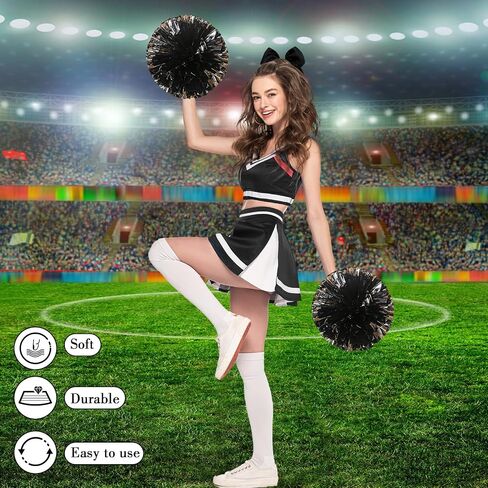 Hanaive 3 Pcs Cheerleading Pom Poms and Large Cheerleader Hair Bow for Girl Metallic Cheer Pom Poms for Teen Dance in Kuwait