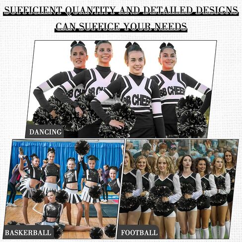 Hanaive 3 Pcs Cheerleading Pom Poms and Large Cheerleader Hair Bow for Girl Metallic Cheer Pom Poms for Teen Dance in Kuwait