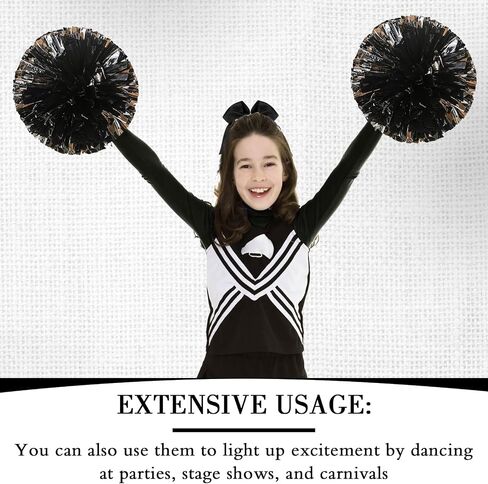 Hanaive 3 Pcs Cheerleading Pom Poms and Large Cheerleader Hair Bow for Girl Metallic Cheer Pom Poms for Teen Dance in Kuwait