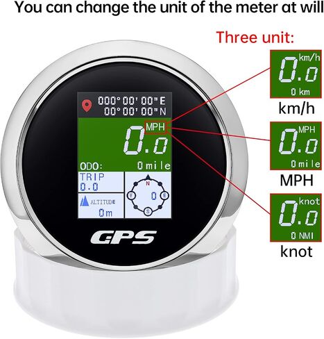 عداد السرعة GPS 85 مم 3-3/8 بوصة رقمي للقارب GPS عداد السرعة مقاوم للماء عقدة ميل في الساعة كم/ساعة قابل للتعديل لسيارة بحرية شاحنة دراجة نارية 9-32 فولت (أسود) in Kuwait