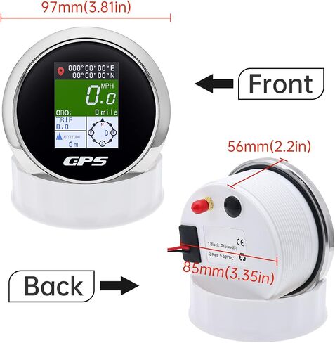 عداد السرعة GPS 85 مم 3-3/8 بوصة رقمي للقارب GPS عداد السرعة مقاوم للماء عقدة ميل في الساعة كم/ساعة قابل للتعديل لسيارة بحرية شاحنة دراجة نارية 9-32 فولت (أسود) in Kuwait