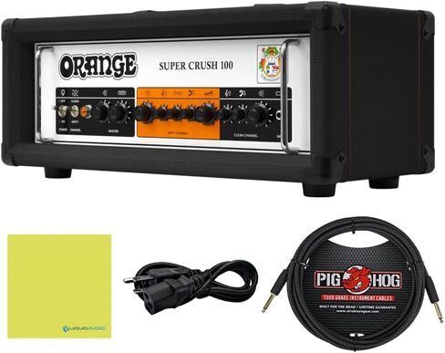 Orange Super Crush 100 W Solid-State Amp Head, Black Bundle with Pig Hog PCH10BK 10ft Black Woven Instrument Cable, Power Cable & Liquid Audio Polishing Cloth in Kuwait
