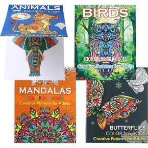 Silunkia Adult Coloring Books Set - 4 Coloring Books 8.5 x 11 Adult Animal Butterfly Bird Mandala Designs. Coloring Books for Adults to Relax and Relieve Anxiety - Top Spiral Binding is Easier to Use
