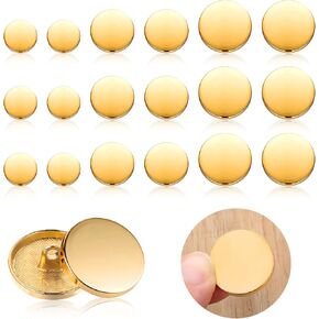 Metal Flat Button 18pcs Gold Alloy Shank Button Round Shaped Sewing Button Metal Button for Women Suit Woolen Coat Shirt Trousers Sewing Crafts (15mm 20mm 25mm)