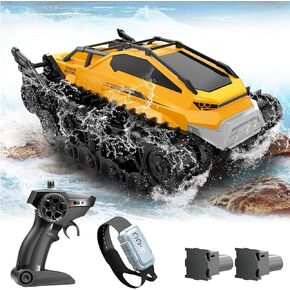 Fistone Amphibious Remote Control Car, 2.4Ghz All-Terrain Remote Control Truck with Gesture Sensing, 360° Rotating RC Tank Crawler Waterproof Off-Road RC Car, RC Boat for Kids Boys