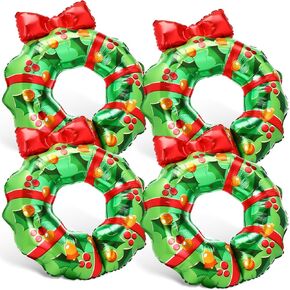 Hungdao 4 Pcs Large Christmas Wreath Foil Balloon Christmas Inflatable Balloon Outdoor Christmas Tree Wreath Balloon for Xmas Birthday Party New Year Holiday Festival Decorations