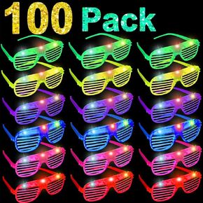 100 Pack LED Light Up Glasses Glow in the Dark Party Supplies Favors, Glow Party Sunglasses Glasses,Neon/Birthday/July 4th/Halloween/New Year Eve Party Favors for Adults Kids Glow Toys