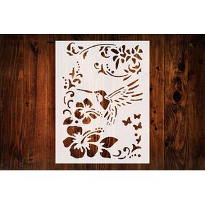 Hummingbird & Flowers Stencil, 8.5" x 11", Reusable & Sturdy for Nature-Themed Art, Crafts & DIY Projects