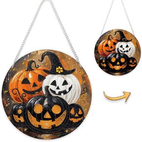 Eiflow DIY Halloween Diamond Art Painting Hanging Kit for Adults, Double Sided Acrylic Diamonds Painting Pendant Pumpkin Ornament Board Kit