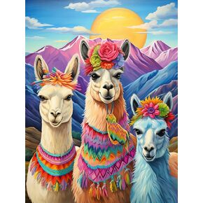 Reofrey DIY Diamond Art Kits for Adults Alpaca, Animal Full Drill Round Rhinestone Diamond Painting Kits for Adults, Cross Stitch Embroidery Canvas for Crafts Home Wall Decor 30x40cm