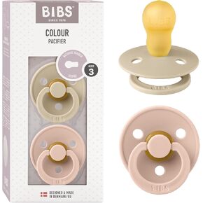 BIBS Colour Baby Pacifier 2-Pack | Made in Denmark | BPA Free Dummy Soother, Round Nipple. Natural Rubber Latex, Size 3 (18+ Months), Cloud/Black