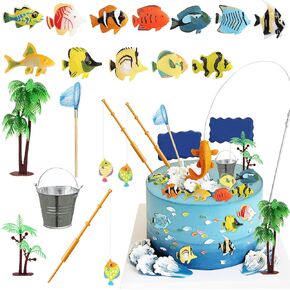20 PCS Birthday Decorations - Gone Fishing Party Supplies - Sunfish, Trout, Bass Cake Toppers