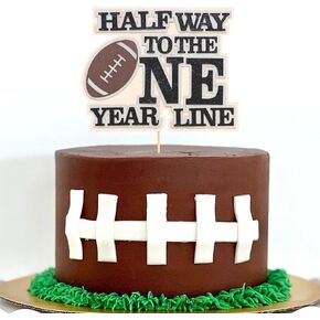Football 1/2 Birthday Cake Topper - Sports Themed 6 Month Birthday Party Decorations,Half Way To One Year Line Cake Topper,Football 1/2 Birthday Photo Props,Football Half Year Down Cake Topper