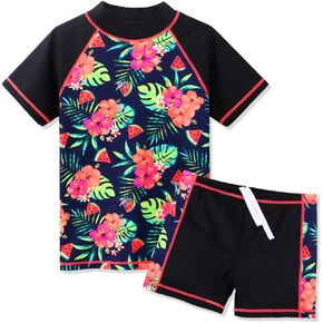 Girls Two Piece Swimsuit Floral UPF 50+ Rash Guard Set Kids Beach Swimwear