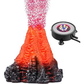 Uniclife Aquarium Volcano Ornament Kit Realistic Resin Volcanic Decoration with Air Stone Bubbler Colorful LED Light Decor for Fish Tank Landscape Addition and Oxygenation
