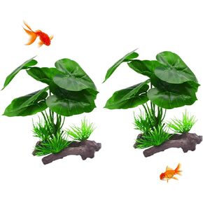 زينة شجرة اللبخ لحوض السمك الحريري، قطعتان من نبات الحرير الاصطناعي، أرجوحة وسادة أوراق البيتا، جلود سمكة ذهبية/نباتات الزواحف لعبة سمكة بيتا من خشب دريفت - A03 in Kuwait