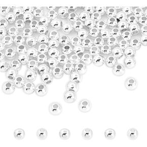 100 Pcs Silver Plated Brass Seamless Ball Beads Loose Beads Round Spacer Beads for DIY Bracelet Jewelry Craft Making (Silver 4 mm)