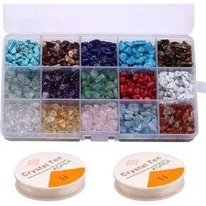 Topwon Gemstone Beads for Jewelry Making Kit 750 Pcs Natural Crystal Irregular Chips Stone Beads DIY Necklace Bracelet Making Gift Set