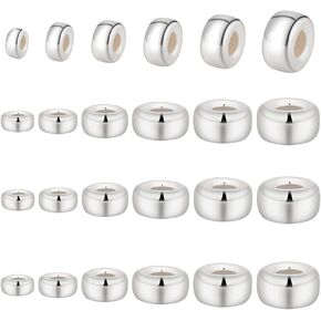 PH PandaHall 925 Sterling Silver Spacer Beads, 24pcs 6 Sizes Flat Round Rondelle Slice Beads 3/4/5/6/7/8mm Disc Beads Metal Large Hole Beads for DIY Jewelry Earrings Bracelets Necklace Crafts Making