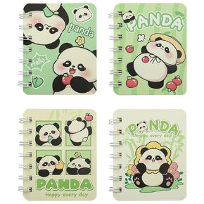 4 Pcs A7 Panda Spiral Notebook,Cartoon Animal Panda Bear Small Wirebound Pocket Journal Hardcover Portable Note Books Lined Notepad Diary for Kid Christmas Party Favor Home Office Study Supplies