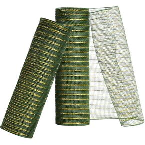 Deco Mesh 10 inch x 30 feet Each Roll, Christmas 2 Rolls Mesh Ribbons for Wreaths, Swags, Craft, Party, Christmas Tree and Decorating Supplies, 2 Rolls Metallic Red with Red Foil Fabric Mesh