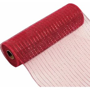 VATIN Metallic Deco Mesh Ribbon 10 inch X 30 feet(10 Yards)-Decorative Ribbon Red Metallic Foil Poly Mesh Ribbon for Wreaths, Swags and Decorating