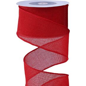 VATIN Red Burlap Wired Ribbon 1-1/2 inch X 10 Yards Fabric Craft Ribbon for Party Decorations,Big Bow,DIY Wreath Craft, Outdoor Decoration
