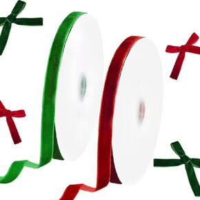 2 Rolls Christmas Velvet Ribbon 50 Yards Vintage Solid Color Velvet Ribbon Rolls for Christmas Wedding Wrapping DIY Crafts Wedding Ornaments(Red, Green)