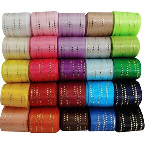 25 Colors 50 Yards (25X2yd) 5/8 Inch Gold Foil Dots Printed on Satin Ribbon Multicolour