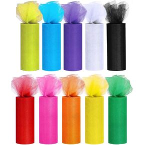 10 Colors Tulle Rolls Rainbow Tulle Netting Roll Fabric Spool Ribbon 6 Inch by 25Y Spool for Table Skirt Wedding Tutu Rainbow Party Decoration